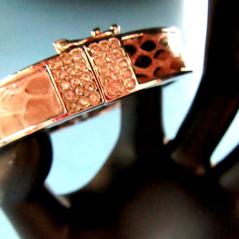 ANN TAYLOR faux brown snakeskin bangle cuff bracelet with rhinestone hinge clasp